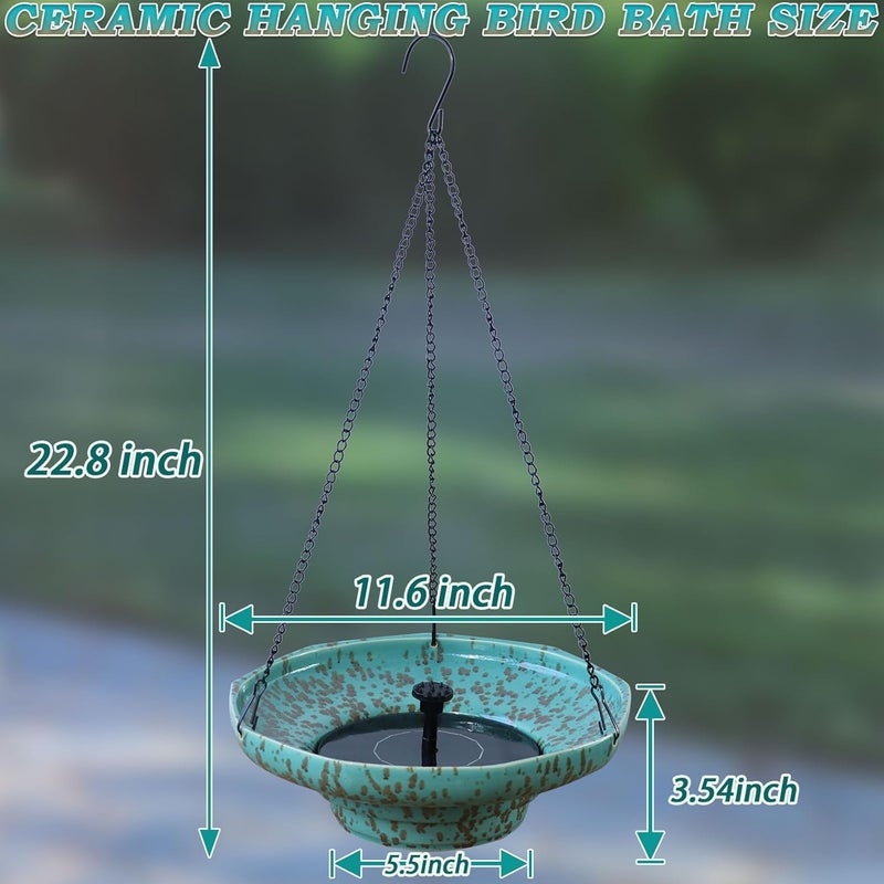 UPSJYJ Solar Fountain Ceramic Hanging Bird Bath,Bird Bath for Outside,Outdoor Fountain Bird Bath,Garden and Home Decor - Image 3